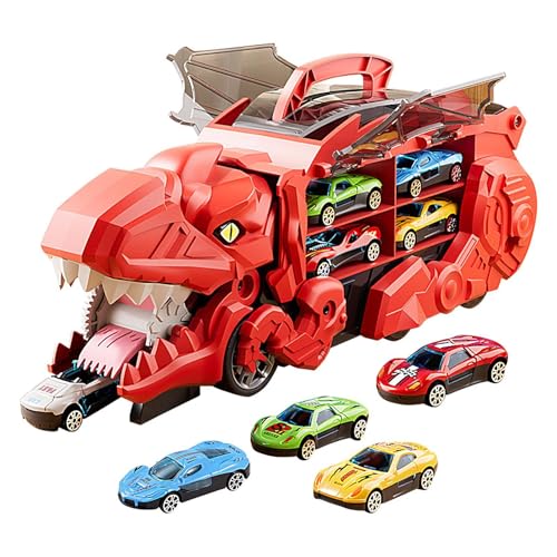 Générique Dinosaur Truck mit 12 Pull-Back Cars, tragbar Race Track Transport Vehicle, Dinosaur-Themed Car Playset für Kinder und Mädchen Alter 3-8, Lern-Truck für frühe Entwicklung von Générique