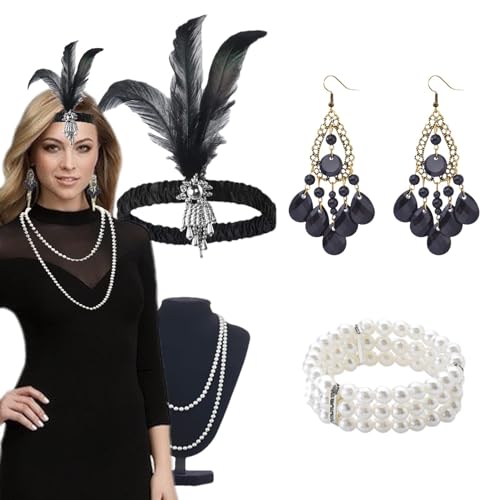 Générique Flapper Partyzubehör | 4 Stück Stirnband Flapper Kostüm | Geschenke Vintage 20er Jahre | 20er Jahre Mode-Themen-Set für Cocktail, Halloween, Mädchen Flapper von Générique