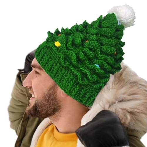 Générique Green Christmas Beanies, Holiday Kostüm, Zubehör, Winter, Santa Hat, Weihnachtsmütze, Warmer Knit Hut mit Weihnachtsbaum-Design, perfektes Weihnachtskostüm Zubehör von Générique