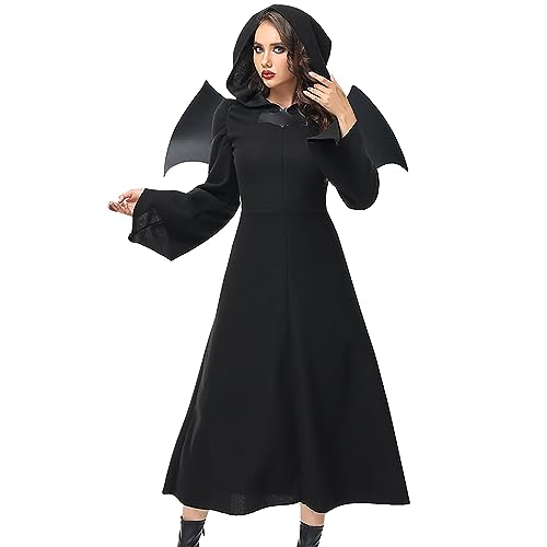 Générique Halloween-Rollenspiel Kostüme für Frauen Mittelalterliche Hexenkostüme Gothic Zweiteiliges Set Kleid Kleid Für (Schwarz, L) von Générique