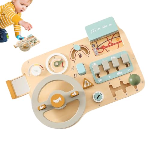 Générique Kids Steering Wheel Toy, Wooden Driving Simulator Board, 7,48 Zoll Interactive Dashboard Pretend Play Driving Toy for Children, Enhancing Imagination, Motor Skills Development von Générique