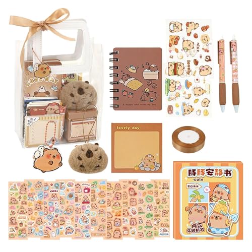 Générique Niedliches Capybara Stationery Set, niedliche Stifte und Sticky Notes, lustiges Desk Ornament und Backpack Anhänger, kreatives Schulzubehör und Notizblock für Kinder von Générique