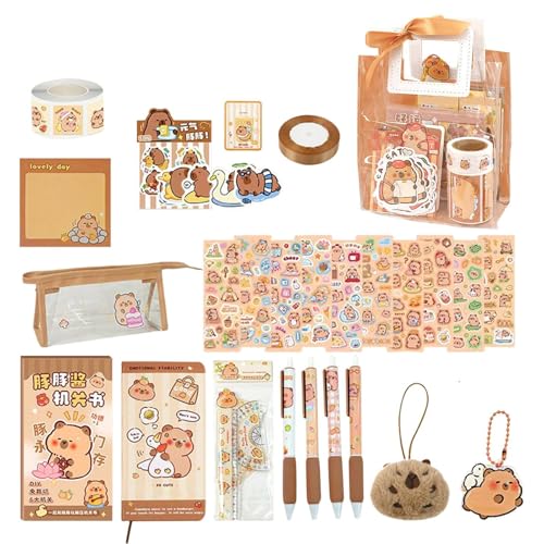 Générique Niedliches Capybara Stationery Set, niedliche Stifte und Sticky Notes, lustiges Desk Ornament und Backpack Anhänger, kreatives Schulzubehör und Notizblock für Kinder von Générique