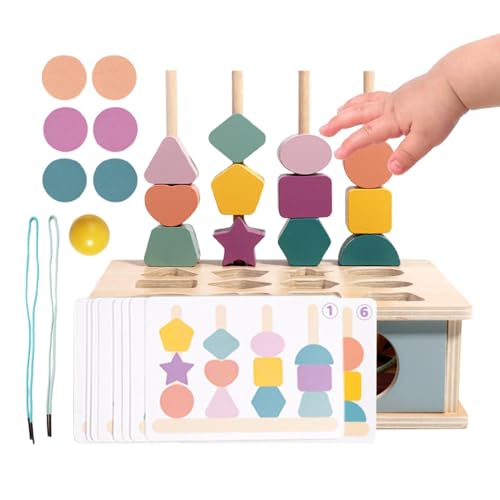 Générique Shape Sorter, Wooden Fine Motor Skills Learning Game, Shape Sorting Sequencing Blocks, Lacing Beads STEM Activity, Educational Toy for Boys Girls 1+ Year Old Toddler von Générique