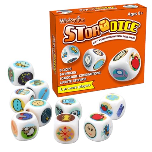 Générique Story Time Dice, 9X Storytelling Würfel, 11,9 x 9,4 x 0,98 cm, Endless Creative Narrative, 54 Iconic Image Dice, Fantasy Play, Fun Family Game for Kids and Adults Générique Story Time Dice, 9X Storytelling Würfel, 11,9 x 9,4 x 0,98 cm, Endless Creative Narrative, 54 Iconic Image Dice, Fantasy Play, Fun Family Game for Kids and Adults von Générique