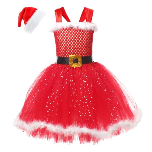 Générique Toddler Christmas Dress for Girls, Holiday Dresses for Girls 2-12, Toddler Christmas Santa Kostüm, Princess Christmas Dress with Hat, Girls Santa Dress for Holiday, von Générique