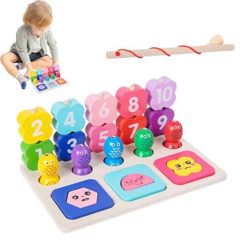 Générique Toddler Magnetic Fishing Game, Wooden Shape Matching Toy, Interactive Table Game, Preschool Learning Activity, for Kids Boys Girls Independently Or with Friends and Family von Générique