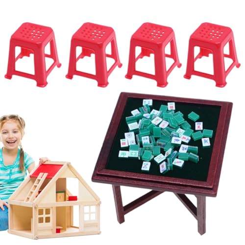 Générique Tragbares Miniatur Mahjong Set, kleine Puppenhaus Mahjong Dekoration, Zubehör, chinesisches Cartoon Mahjong Kit für Mädchen und Kleinkinder, lustige Puppenhaus-Dekoration für Kinder von Générique