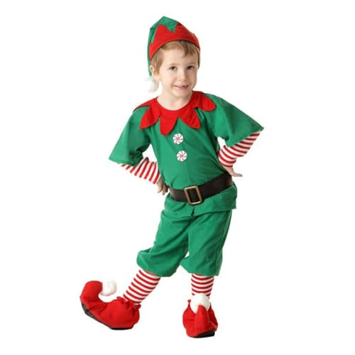 Générique Weihnachtselfkostüme, Weihnachtsmannkostüm, Weihnachtselfenkostüme, Verkleidungszubehör für Eltern und Kinder | Cosplay-Partykostüme mit Kleid, Hut, Gürtel, Strümpfen von Générique