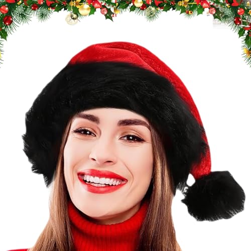 Générique Weihnachtsmützen für Erwachsene | Weihnachtsmannmützen Deko | Warmer Hut mit schwarzen Manschetten | Unisex Winter Hut | Cosplay Hut für Kostümpartys von Générique