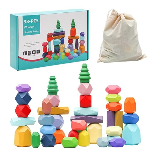 Générique Wooden Stacking Rocks, Sensory Sorting Blocks, Promotes Fine Motor Skills & Cognitive Development, Educational Stacking Stones, Ideal for Boys & Girls, 8.27 x 6.1 x 2.05 in von Générique