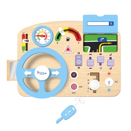 Générique Wooden Steering Wheel Toy, Kinder frühes Spiel, Simulation Driving Activity Board, Sensory Toy for Fine Motor Skills, Brain Development, Interactive Learning von Générique