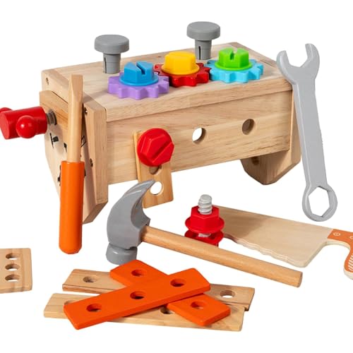 Générique Wooden Toddler Toys, Konstruktionsspielzeug, Holzwerkzeug-Set für Kinder, lustiges und interaktives Toolbox, Pretend Building Tools, 23,5 x 13,5 x 13 cm, ideal für Kleinkinder und von Générique