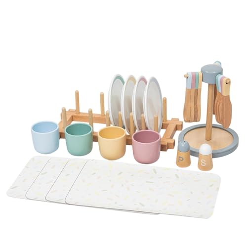 Girls Kitchen Playset, Kitchen Playset for Kids, Child's Wooden Kitchen Dishes, Kitchen Set with Plates and Bowls, 25,8 x 16,2 x 8,3 cm Wooden Cooking Playset for Boys and Girls, Early von Générique