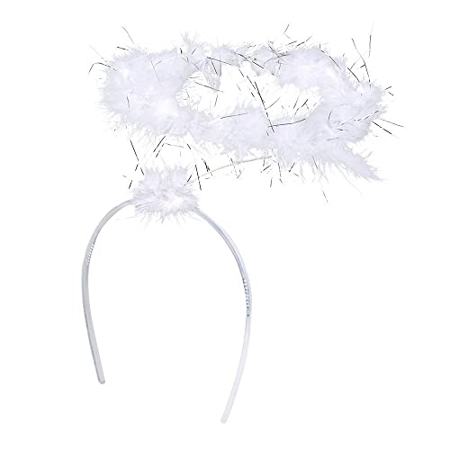 Boland 52860 - Haarreif Engelsschein weiß-silber, Halo, Heiligenschein, One Size, Glitzer, Marabou, Federn, Prinzessin, Weihnachten, Karneval, Halloween, Fasching, Mottoparty, Kostüm, Theater, Accessoire von Boland