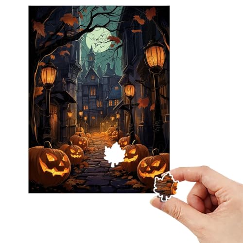 Halloween- -Puzzle, Horror-Puzzles für Erwachsene, Halloween, Stimulierendes Puzzle für Spieleabende | 3D-Urlaubspuzzle, Spukhauskürbis, Fledermaus, Puzzles auf L von Générique