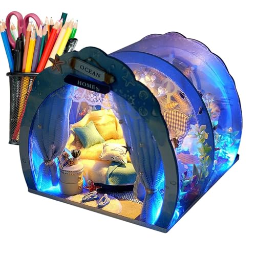 Hausmodell, Miniatur-Puppenhaus, Meer-Tunnel-Dekoration, kleines Puppenhaus-Modell, Puppenhaus mit LED-Licht, kreativer Seetunnel, Miniatur Furniture inklusive, Kinderset, Underwa von Générique