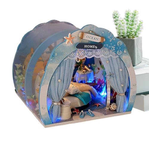 Hausmodell, kleines Haus-Set, Modell eines Miniatur-Tunnels, Set für ein Einzelhaus, einzigartiges Haus mit Meeres-Tunnel, mit LED-Licht, Haus-Set mit LED-Licht von Générique