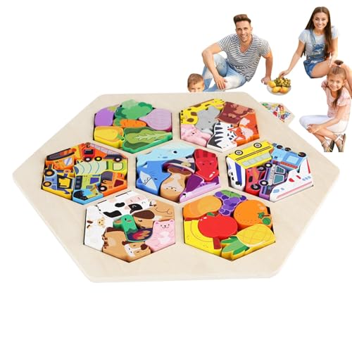 Holz-Puzzles für Kinder, Tier, Obst, Transport, Puzzle, 29 x 20 cm, bunt, für und Mädchen von Générique