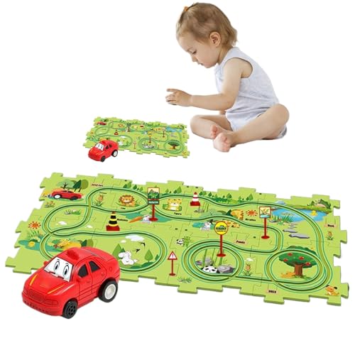 Interaktives Puzzle auf Rennstrecke, Auto-Track-Set für Puzzle Racer, Spielzeug-Set für Waggons – vielseitiges Vorschul-Lernspielzeug für Menschen von Générique