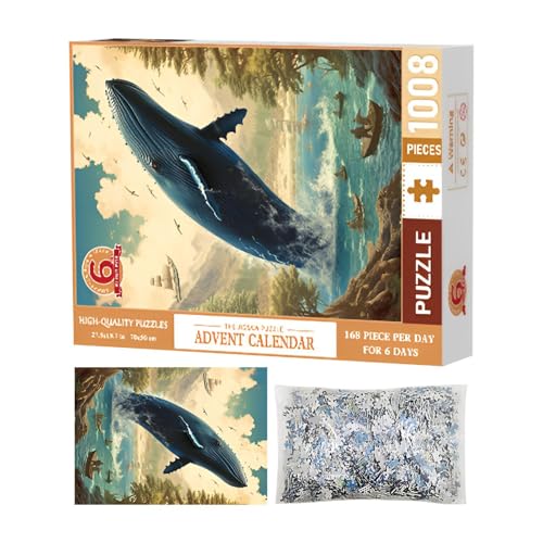 Jigsaw Puzzle Advent Calendar, Christmas Puzzle for Kids, 1008-Piece Christmas Puzzle, Vintage Holiday Puzzle, 6 Tage Blue Whales 2024 1008 Teile Vintage Holiday Christmas Puzzles für Jungen und von Générique