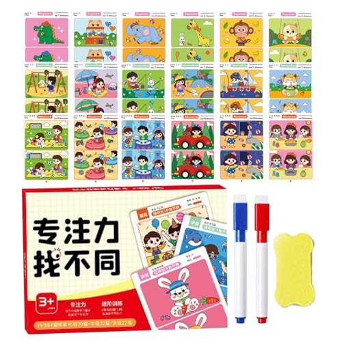 Karten suchen und finden, 64 Seiten Activity Cards, Lernspielzeug, Sensory Fun mit 2 Dry Erase Markers für Preschool Girls, Kinder Alter 4-6, 3-8 Lernen von Générique