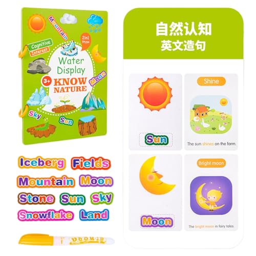 Kids Water Painting Book, Learning Words Activities, Notebook Reveal Card, Wiederverwendbare Water Reveals Color Cards, Lernspiel Word Matching Toy für Kinder Alter 3-12 von Générique