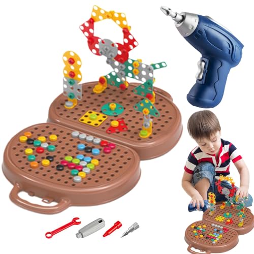 Kreativity Tool Box mit elektrischem Bohrer für Kinder, 2D-Schraubenspielzeug für fantasievolles Spielen für Alter 3-12, interaktive Spiel-Toolbox mit Elektrobohrer und Schraubenzubehör für und von Générique