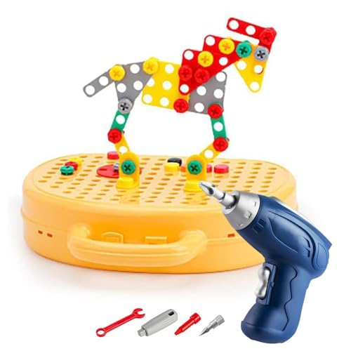 Kreativity Tool Box mit elektrischem Bohrer für Kinder, 2D-Schraubenspielzeug für fantasievolles Spielen für Alter 3-12, interaktive Spiel-Toolbox mit Elektrobohrer und Schraubenzubehör für und von Générique