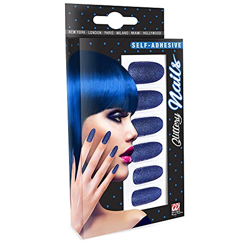 Widmann 05352 - Fingernägel Set, Glitzer Blau, 12 Stück, selbstklebend, Accessoire, Karneval, Mottoparty, Halloween von W WIDMANN MILANO Party Fashion