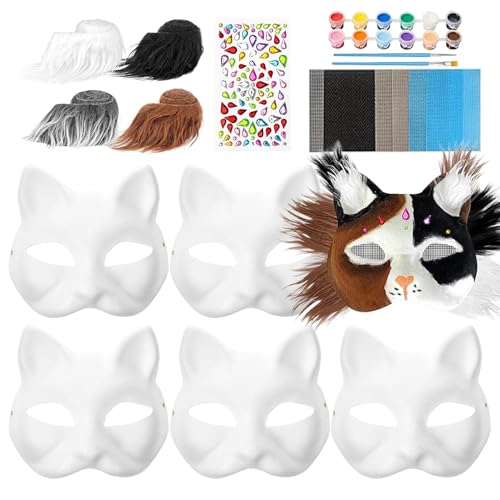 Künstliche Katzengesichtsabdeckung, Blank Face Cover Crafts Kit, bemalbares Tiergear, Furry Tier Dress Up Kit, Katzen-Gesichtsabdeckung für Kinder, Cosplay, Gesichtsschutz, Tier-Abdeckung, Bastelset, von Générique