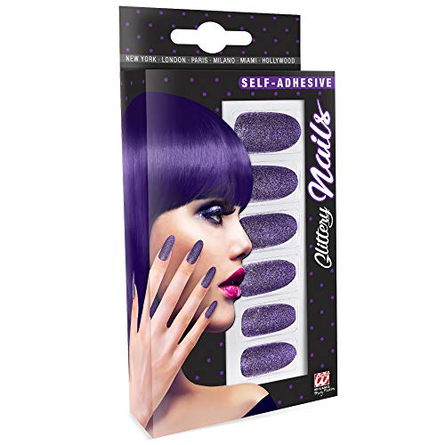 Widmann 05354 - Fingernägel Set, Glitzer Violett, 12 Stück, selbstklebend, Accessoire, Karneval, Mottoparty, Halloween von W WIDMANN MILANO Party Fashion