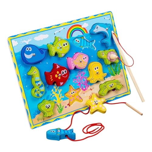 Magnetisches Fishing Game, Holzfisch-Blöcke, multifunktionales Threading-Spielzeug für Kinder, Lernspielzeug, feines Motorskill-Spielzeug für Kinder, magnetisches Tierfischspielzeug von Générique