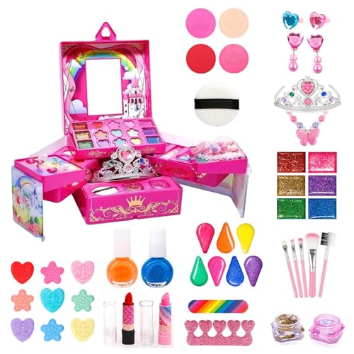 Make-up-Set für Mädchen, Make-up-Set für Mädchen, Spielzeug für Mädchen – waschbares Make-up-Spielzeug für Mädchen, Anzieh-Set, echtes Make-up für Mädchen von 3 bis 12 Jahren, Weihnachten und A von Générique