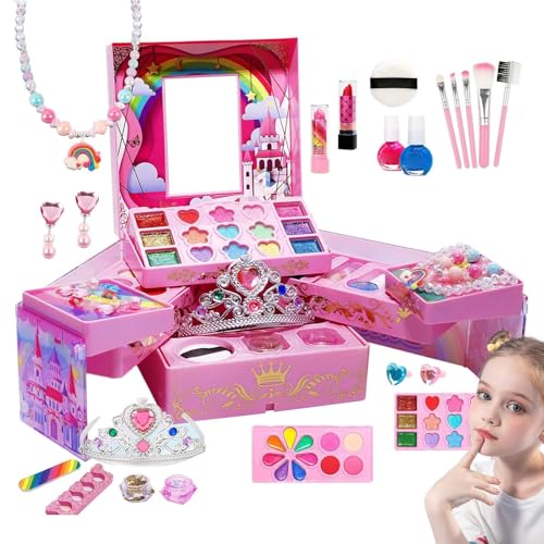 Make-up-Spielzeug, Make-up-Set für Kleinkinder | Waschbares Kosmetik-Set, Prinzessinnen-Kosmetik-Kosmetik-Kosmetik-Kits mit großer Aufbewahrungsbox, Simulationsspiel-Spielzeug für Kleinkinder von Générique