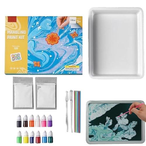 Marmormalerei-Set für Marmormalerei-Kunst-Set – Wassermarmorierungsset für Papier Stoff | Kreatives Spielzeug Urlaubsspielzeug für Mädchen und Jungen im Alter von 6 7 8 9 10 11 12 von Générique