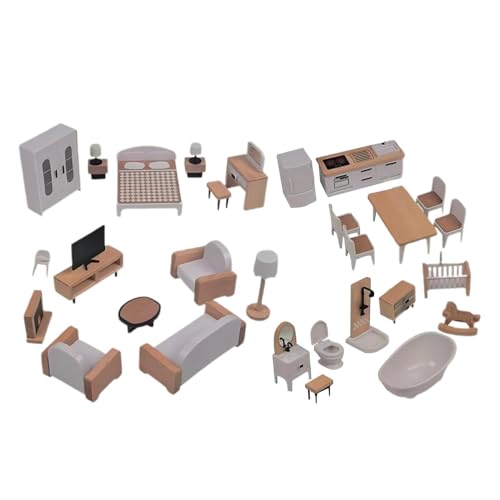 Miniatur-Möbel-Set für Kleinkinder, Puppenhaus-Möbel-Set aus – Spielmöbel Puppenhaus-Dekoration – Zubehör für Spielhaus aus interaktivem Spielholz, Jo von Générique