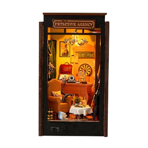 Miniatur-Set für Puppenhaus, Miniatur-Set für Buchecke – Miniatur-Puzzle-Set aus Holz – realistisches LED-Beleuchtungssystem, Regaldekoration für Arbeitszimmer, Schlafzimmer von Générique