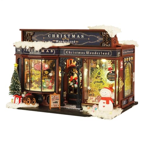 Miniatur-Weihnachtshäuser – Tiny House Kit Christmas House, Holzpuppenhaus-Set mit Weihnachtsbaum & Möbeln, Weihnachts-Miniatur-Set – Miniatur Puppenhaus von Générique