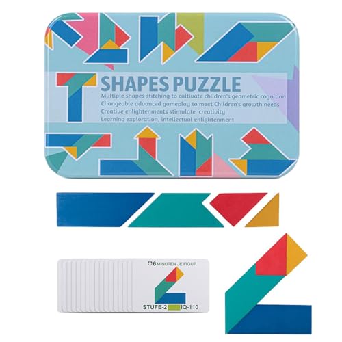 Motivblöcke aus Holz für Motivblöcke, Tangram-Puzzle für den Kindergarten – lustiges Lernspielzeug für 3 bis 5 Jahre – Tangram-Formen-Puzzle-Set mit Karten von Générique