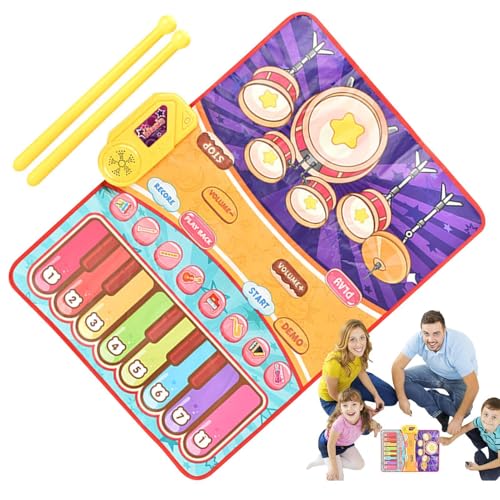 Musical Matt, Klavier und Drum Set, matt mit 2 Sticks, 2 in 1 Musikmatte mit 10 Songs, Early Learning Music Sensory Toys, Sensory Toy für Babys, Drum Set für Kinder von Générique