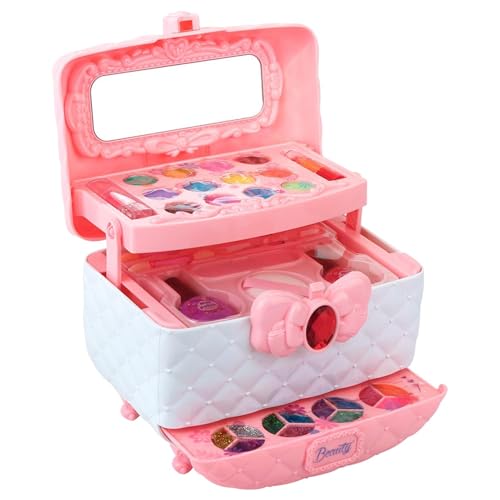 PP Kids Make-up Set, 32-teiliges Pretend Plaything Toys, Real Makeup Kit, Interactive Preschool Learning Activity, 7,32 Zoll Kosmetik-Set mit Box für Mädchen ab 3 Jahren von Générique