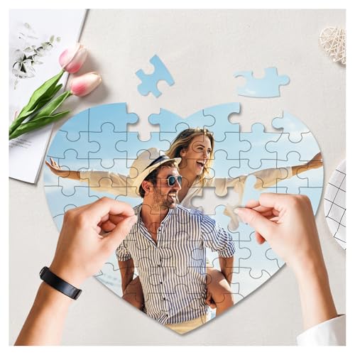 Personalisiertes Puzzle, gestalten Sie Ihr eigenes Foto-Puzzle, 42 Teile/52 Teile/72 Teile, geeignet für Familien, Hochzeiten, Abschlussfeiern, Haustiere, Paare (Herzform, 52 Stück) von Générique