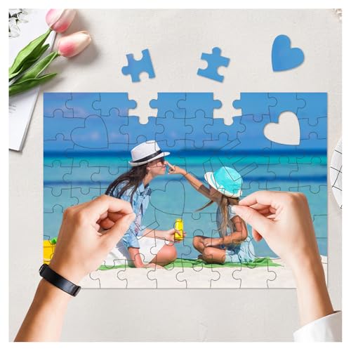 Personalisiertes Puzzle, gestalten Sie Ihr eigenes Foto-Puzzle, 42 Teile/52 Teile/72 Teile, geeignet für Familien, Hochzeiten, Abschlussfeiern, Haustiere, Paare (rechteckig 72 Stück) von Générique