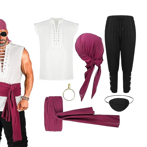 Piratenkostüme für Halloween, Mittelalterliche Renaissance-Cosplay-Outfit für Halloween, Hemd, Hose und Gürtel für Cosplay, Geburtstag, Fotoshooting, Bühne, Party, Carna Piratenkostüme für Halloween, Mittelalterliche Renaissance-Cosplay-Outfit für Halloween, Hemd, Hose und Gürtel für Cosplay, Geburtstag, Fotoshooting, Bühne, Party, Carna von Générique