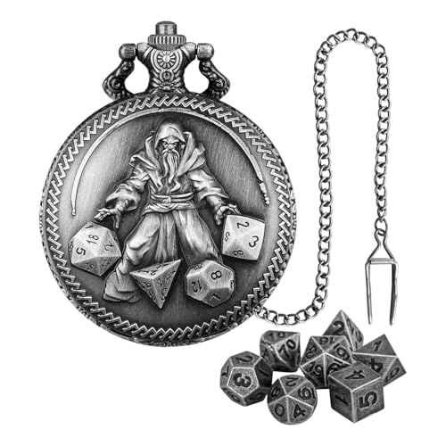 Pocket Watch Dice Set, 7 x Polyhedral Dice Set Metall, Dice Set mit Pocket Watch Design, Multi-Sided Small Game Dices Set for Travel Toys Role Playing Game Aupplies von Générique