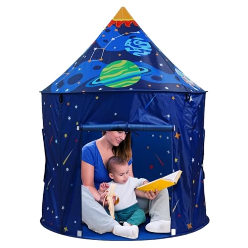 Rocket Ship Tent, Kids Playhouse, 150 x 100 cm Größe, Toddler Castle Zelt, geräumiges Design, einfach zu montieren und für den Gebrauch geeignet, Polyestermaterial, Blau von Générique