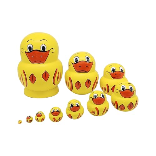 Russische Puppen aus Holz – 10 Stück gelbe Enten, stapelbare russische Puppen | Desktop-Ornament, handgefertigtes russisches Puppen-Set für Schränke, Wohnzimmer, Regale, Bur von Générique