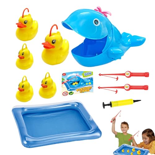 Sicheres Fishing Spielzeug, schwimmendes Fishing Pool Game Set, Hand Pump Water Playset, Fun Summer Bath Game mit Pole, Rod, Netz und Fisch für Kinder, , Mädchen, Gummi + ABS von Générique