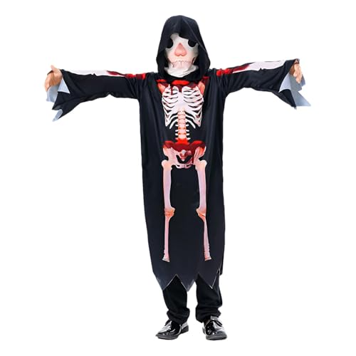 Skelett-Kostüm für Skelett-Kostüme für | Gruseliges Halloween-Kleidoutfit | Blutiges Skelett-Kostüm, Kapuzenkleid mit Totenkopf, Halloween-Kostüm für Aktivitäten von Générique